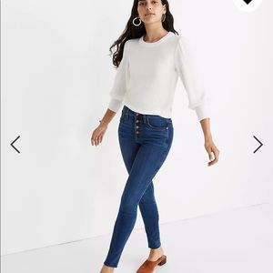 Madewell 10” high rise skinny button front tencel denim in brinville wash. 28 w
